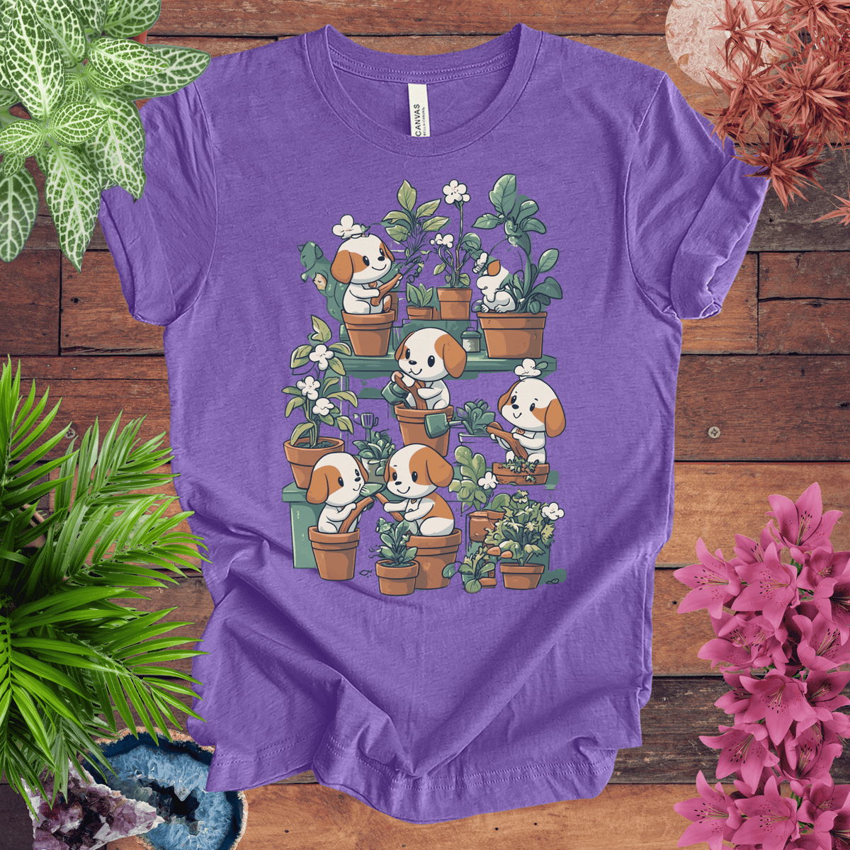 Puppy Garden Gathering T-Shirt Gift For Plant Lover