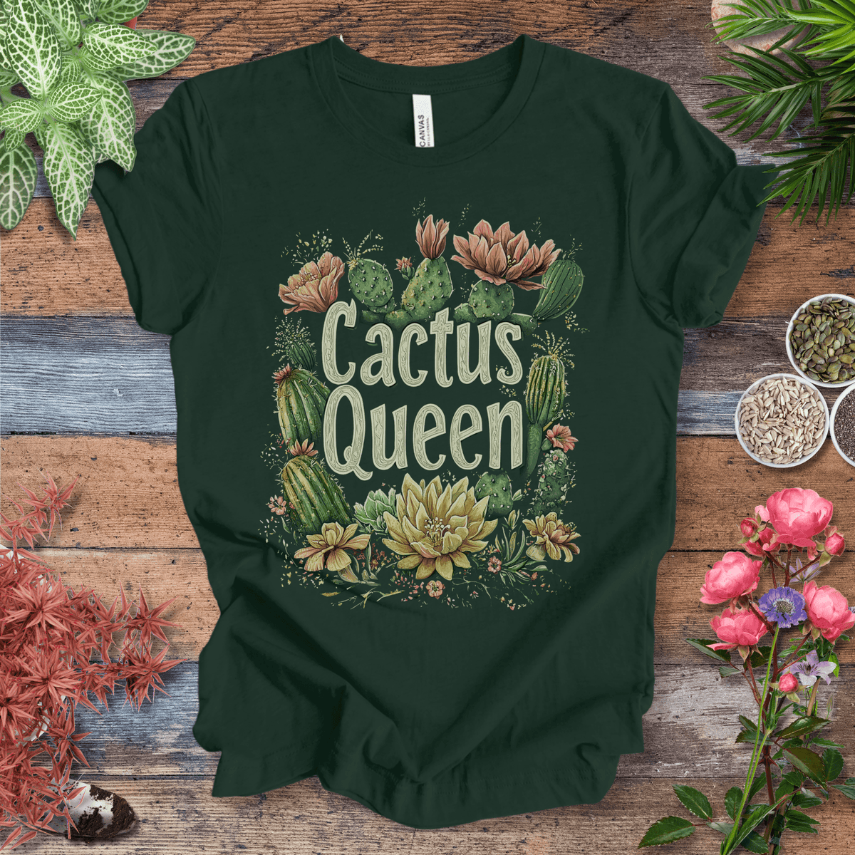 Cactus Queen Floral T-Shirt Gift For Plant Lover
