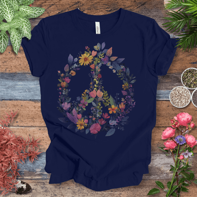 Rainbow Peace Sign Floral T-Shirt – Pastel Garden Wreath Tee | Eco-Friendly Plant Lover Gift | Sustainable Unisex Tee Gift For Plant Lover