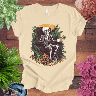 Plants & Coffee Skeleton T-Shirt Gift For Plant Lover
