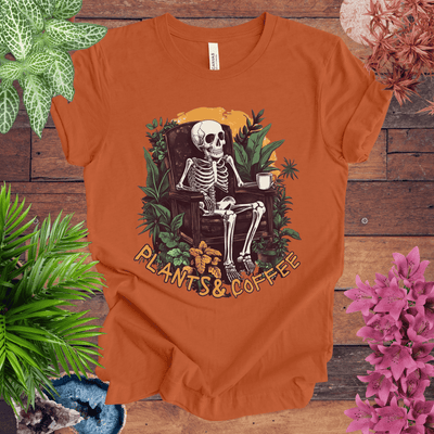 Plants & Coffee Skeleton T-Shirt Gift For Plant Lover