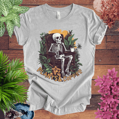 Plants & Coffee Skeleton T-Shirt Gift For Plant Lover