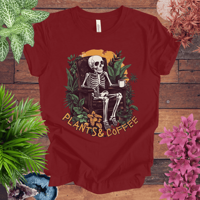 Plants & Coffee Skeleton T-Shirt Gift For Plant Lover