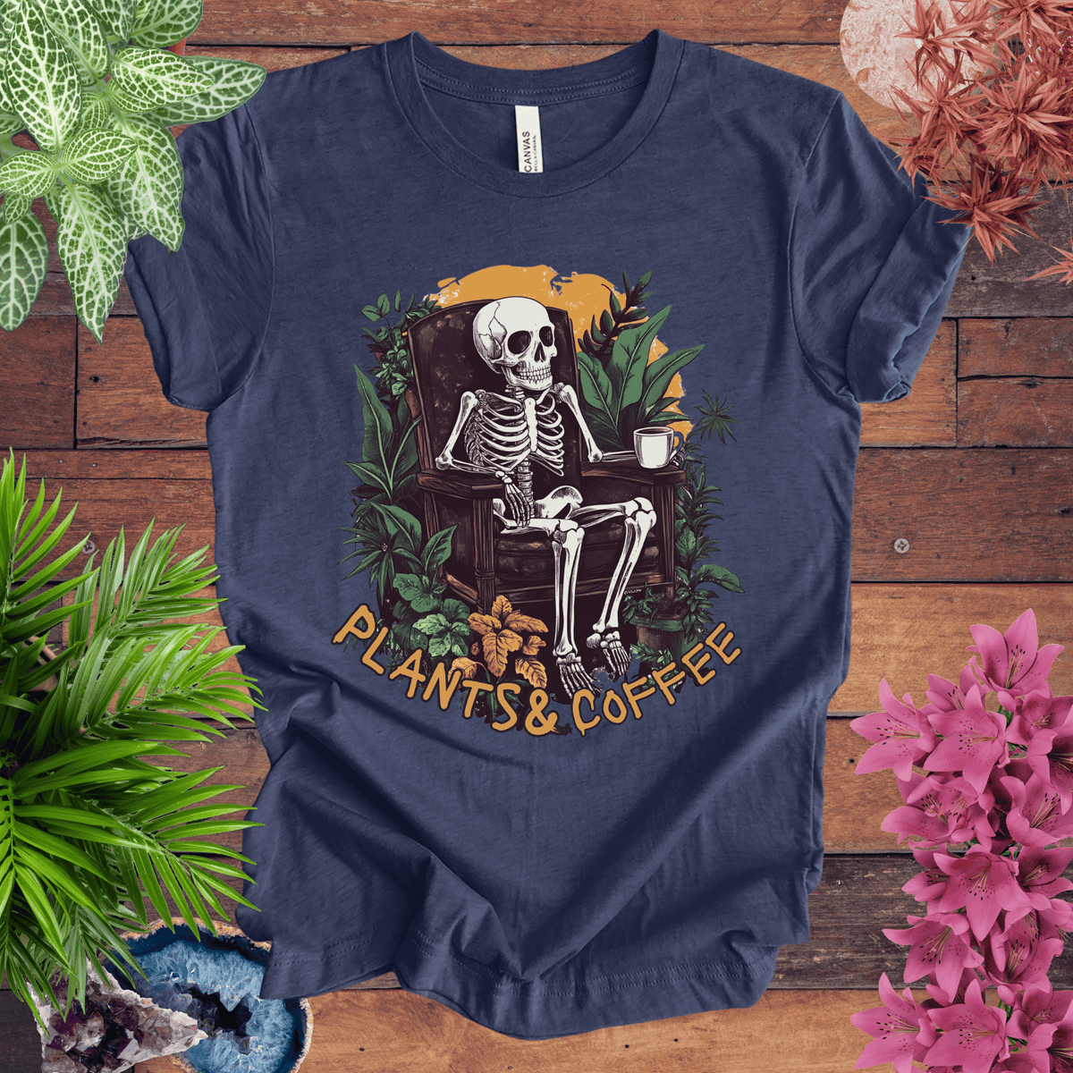 Plants & Coffee Skeleton T-Shirt Gift For Plant Lover