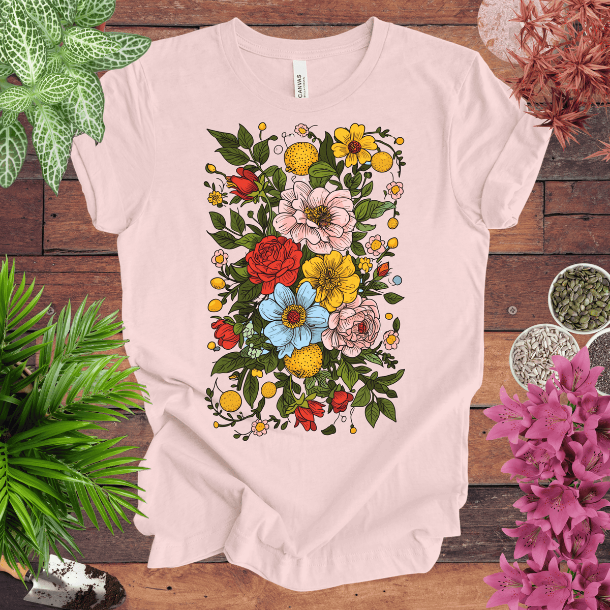 Bold Floral Citrus T-Shirt Gift For Plant Lover
