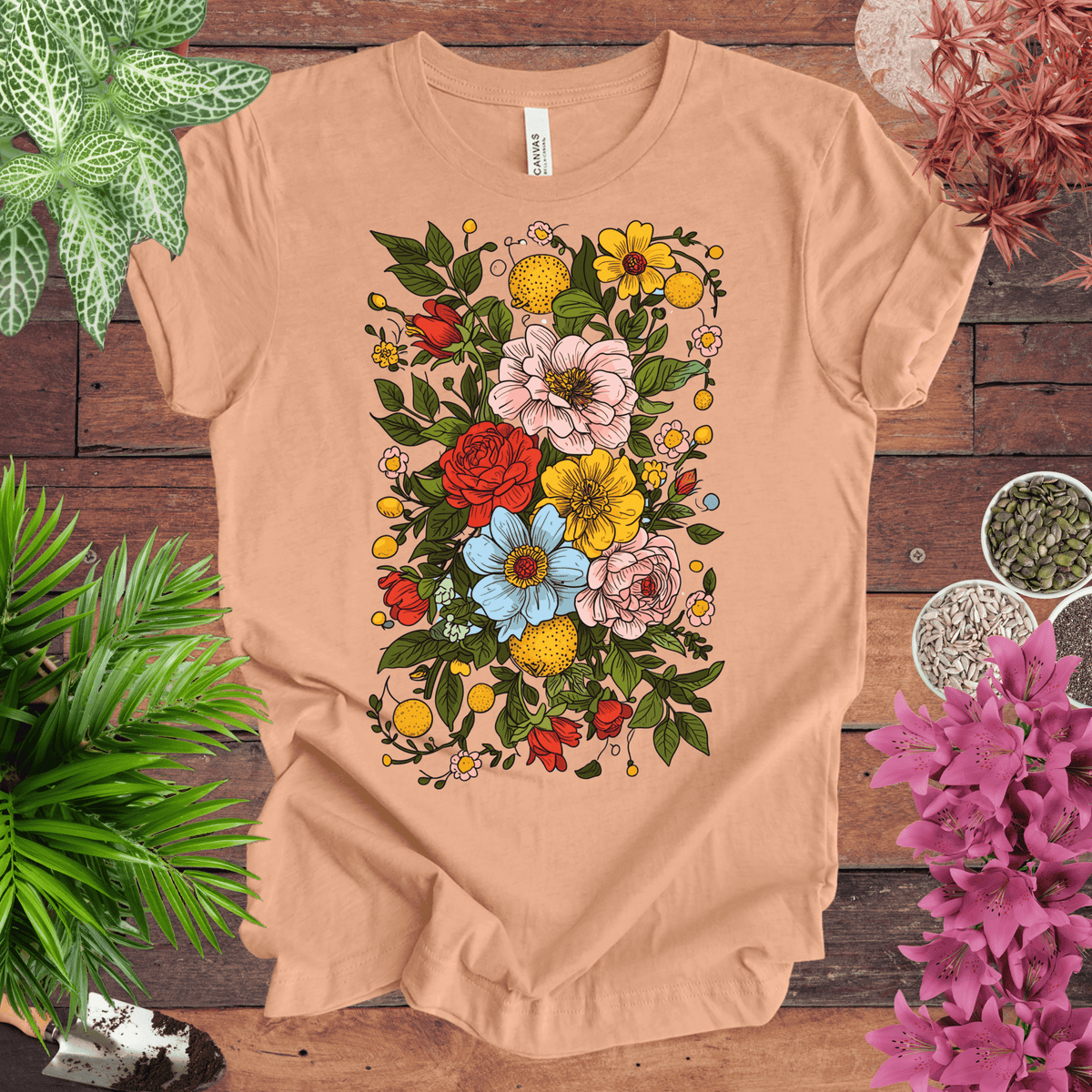 Bold Floral Citrus T-Shirt Gift For Plant Lover