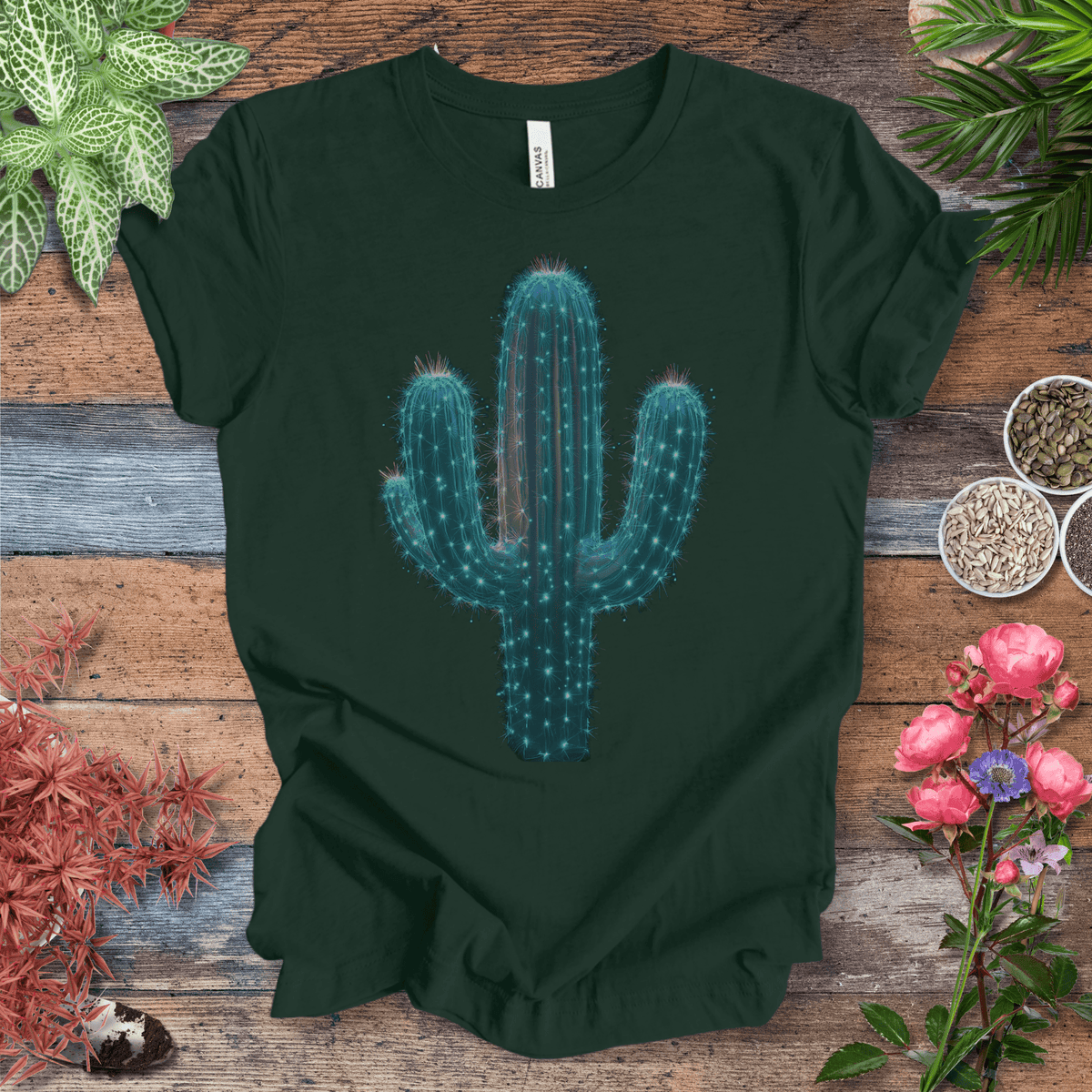 Cosmic Cactus Glow T-Shirt Gift For Plant Lover