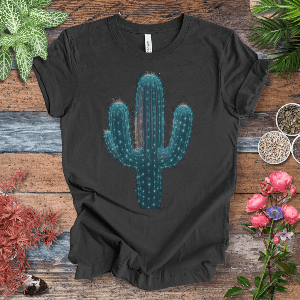 Cosmic Cactus Glow T-Shirt Gift For Plant Lover