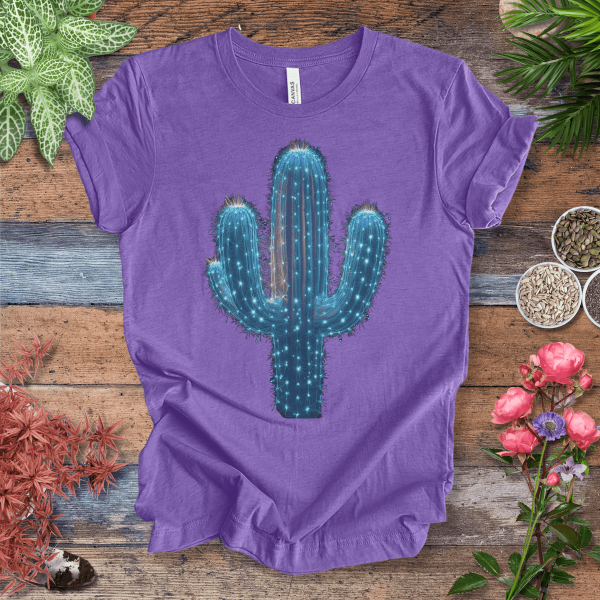 Cosmic Cactus Glow T-Shirt Gift For Plant Lover