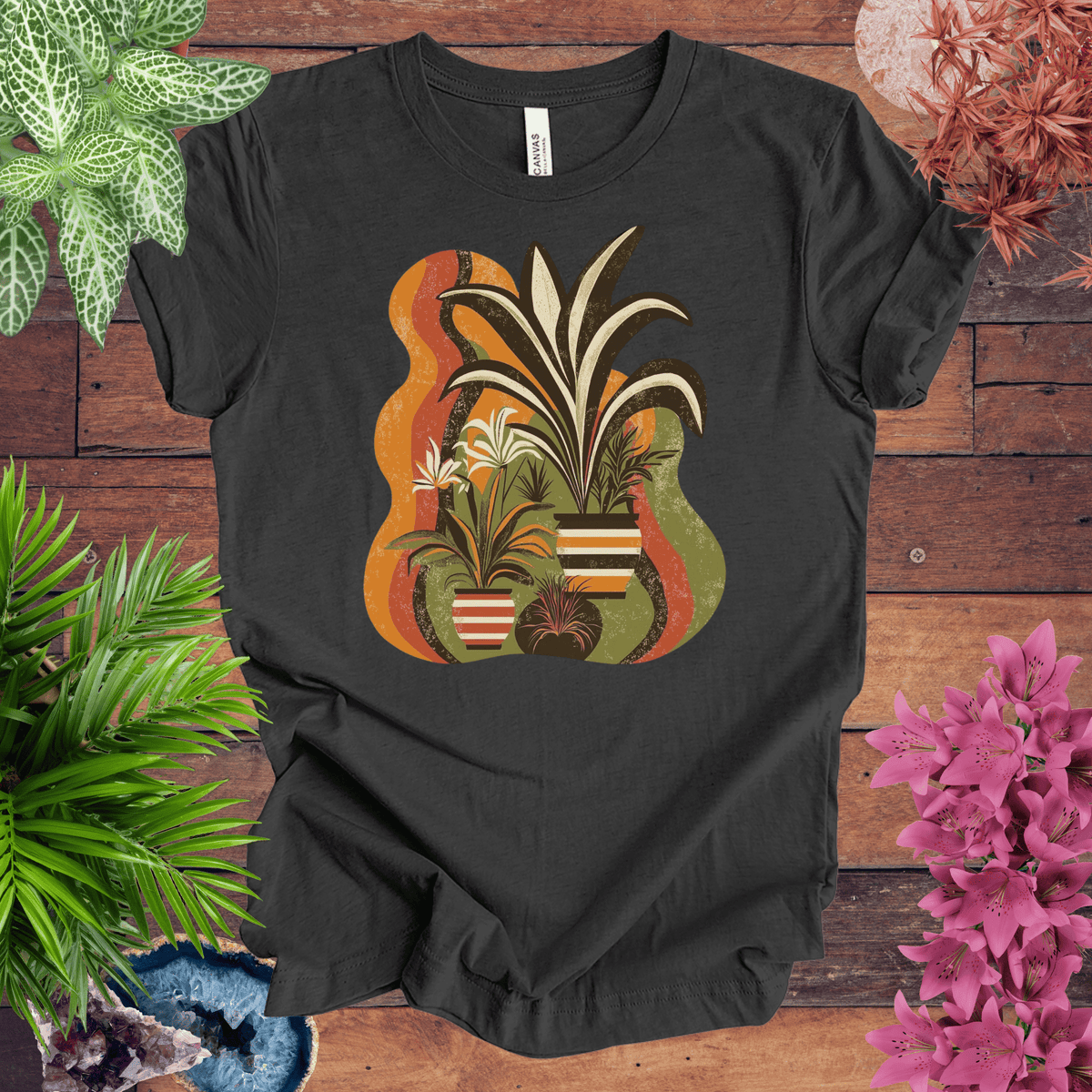 Retro Tropical Plant Waves T-Shirt Gift For Plant Lover