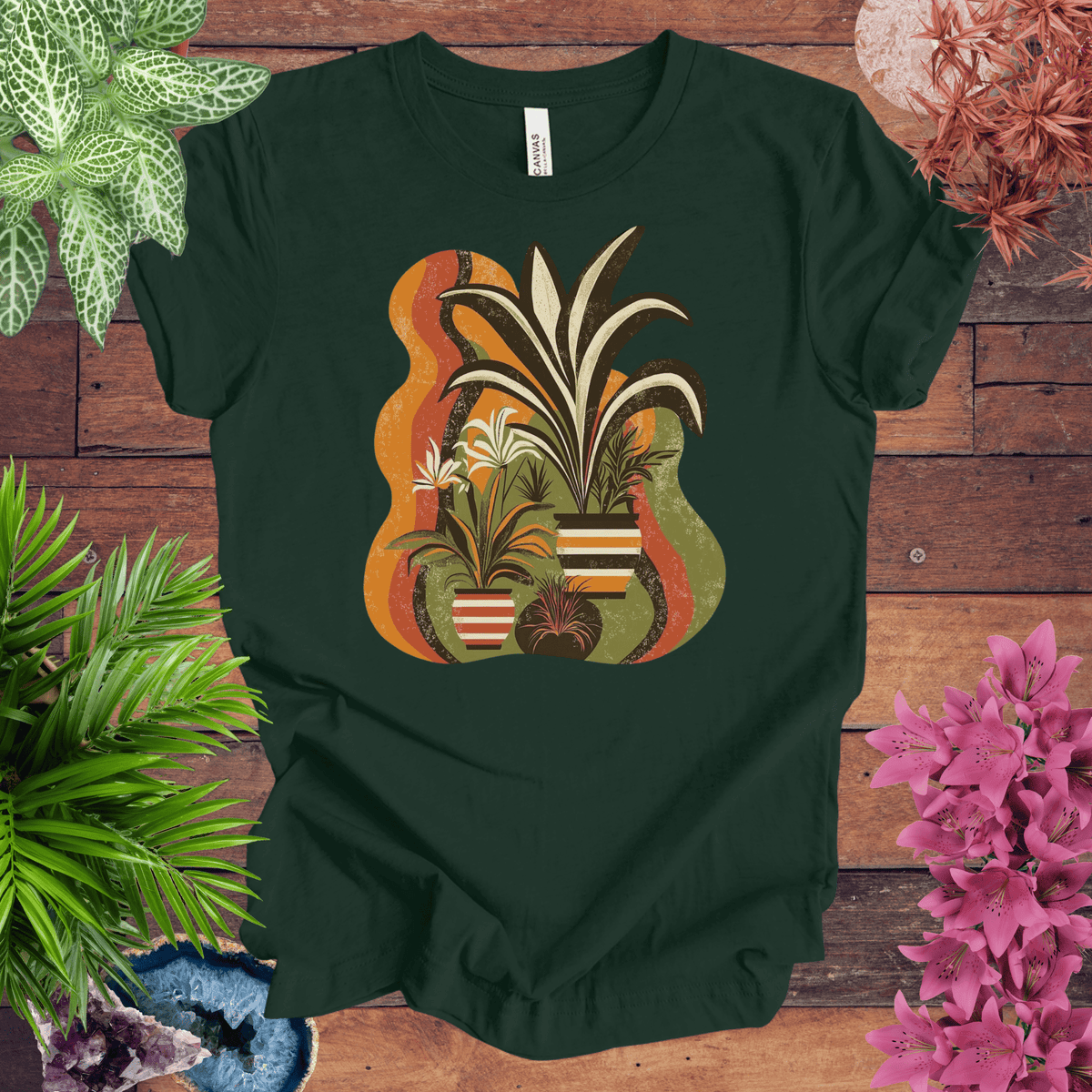 Retro Tropical Plant Waves T-Shirt Gift For Plant Lover