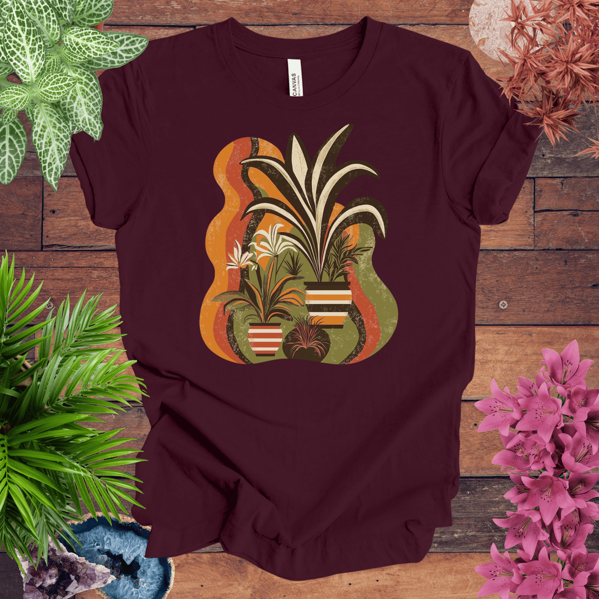 Retro Tropical Plant Waves T-Shirt Gift For Plant Lover