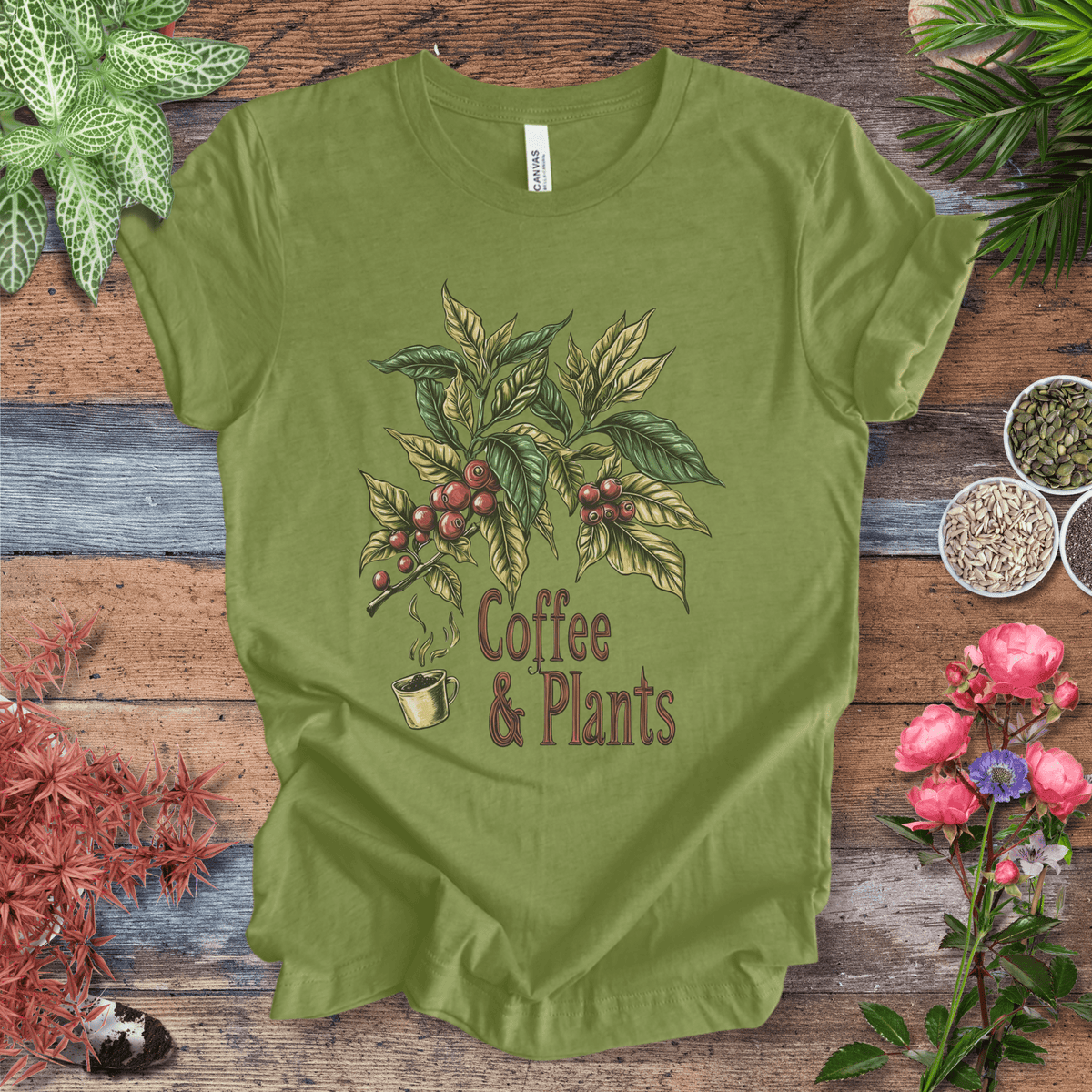 Coffee & Plants Botanical T-Shirt Gift For Plant Lover