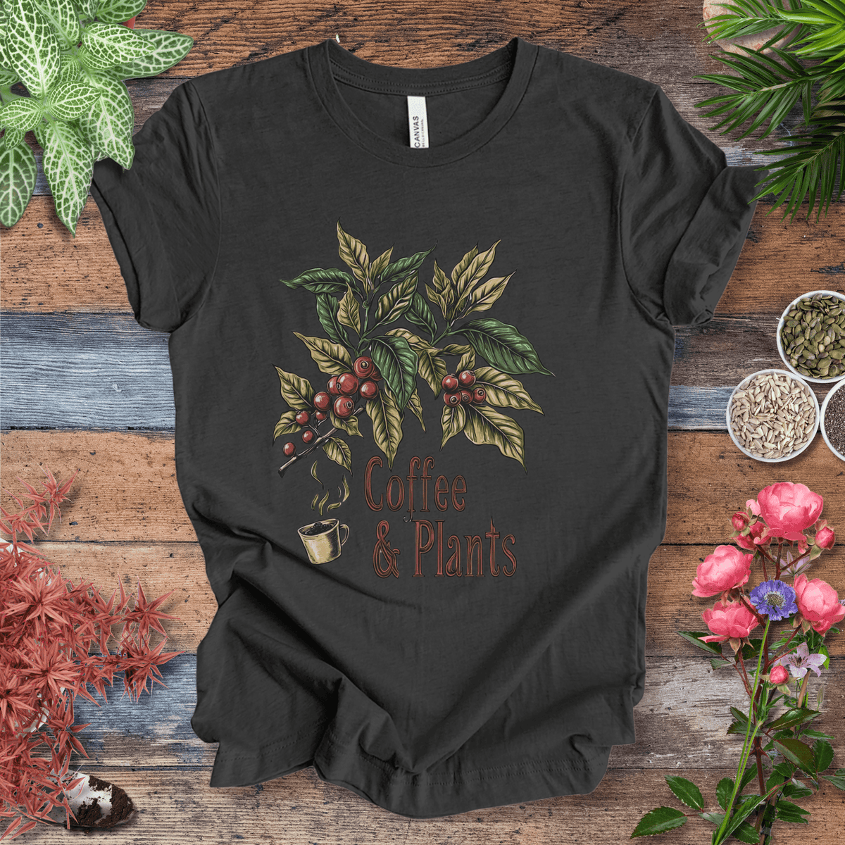 Coffee & Plants Botanical T-Shirt Gift For Plant Lover