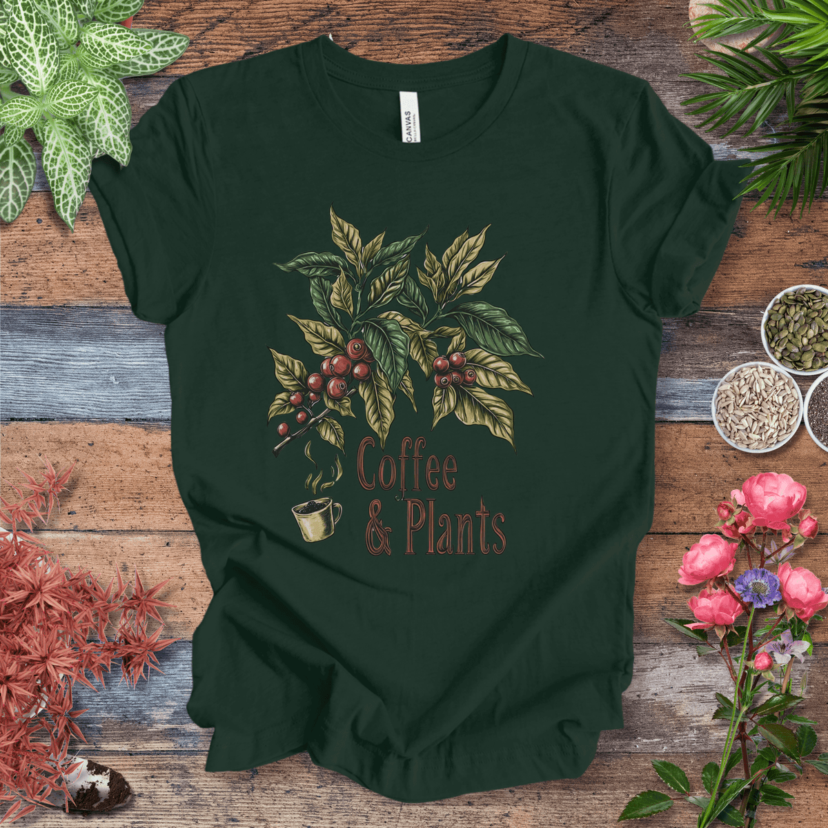 Coffee & Plants Botanical T-Shirt Gift For Plant Lover