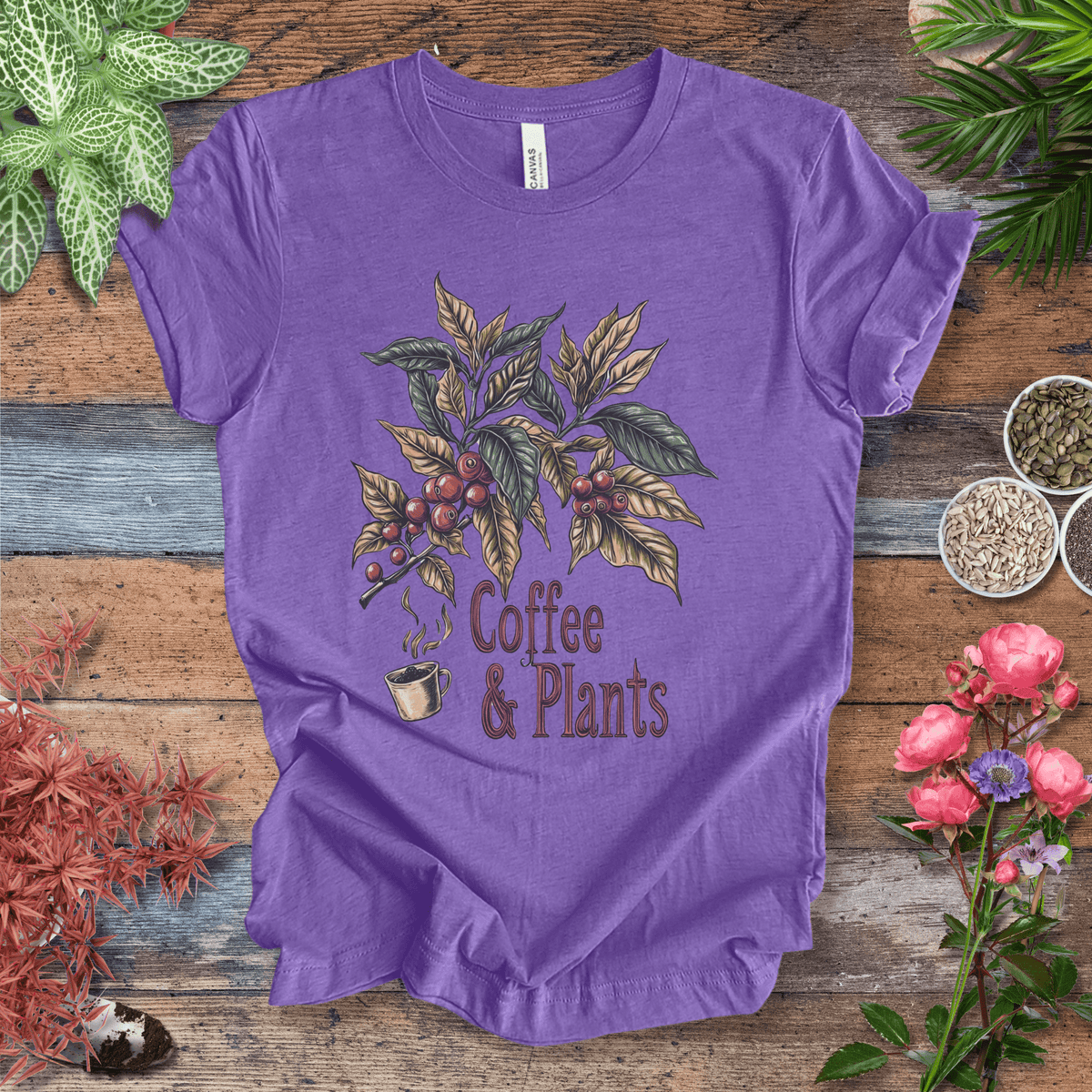 Coffee & Plants Botanical T-Shirt Gift For Plant Lover