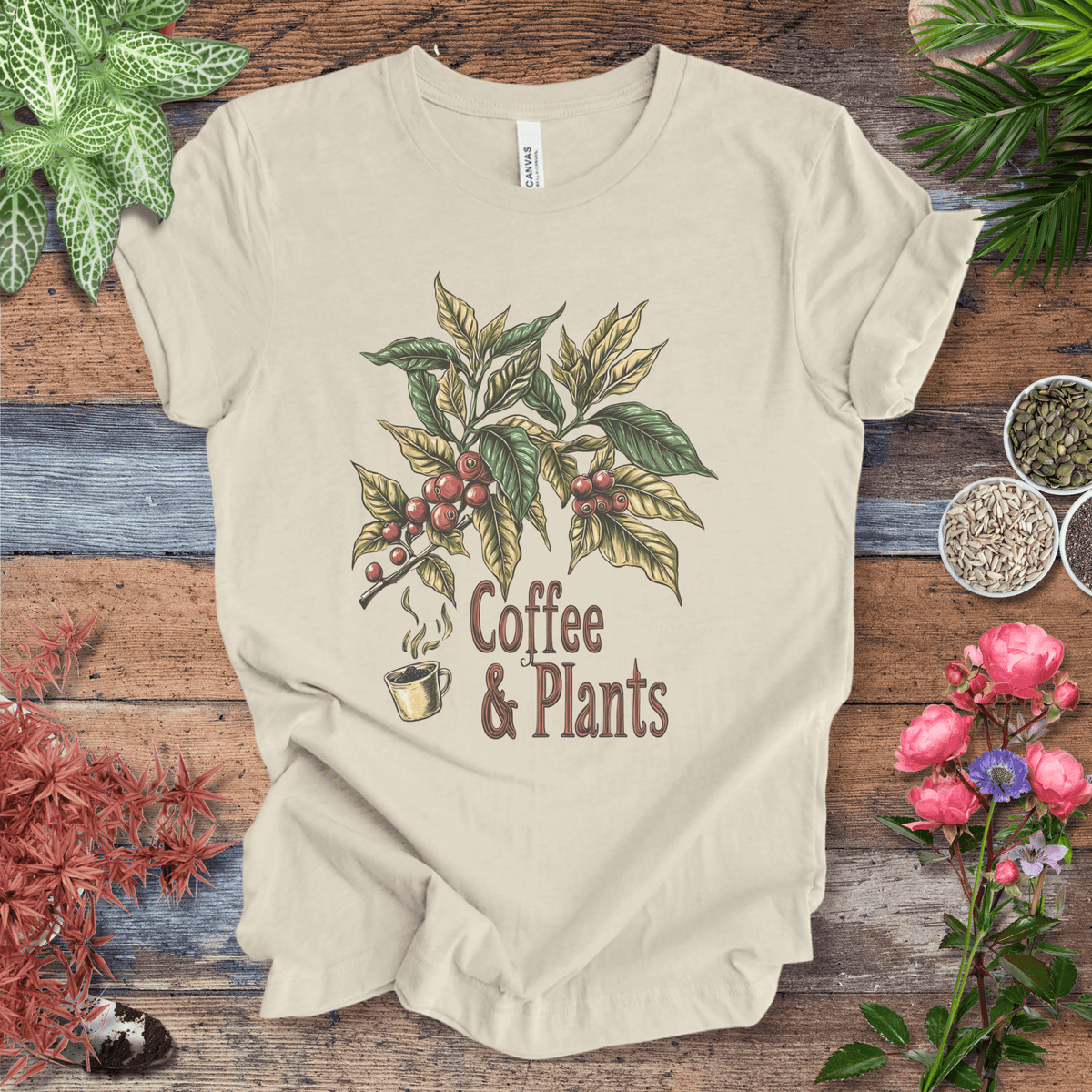 Coffee & Plants Botanical T-Shirt Gift For Plant Lover