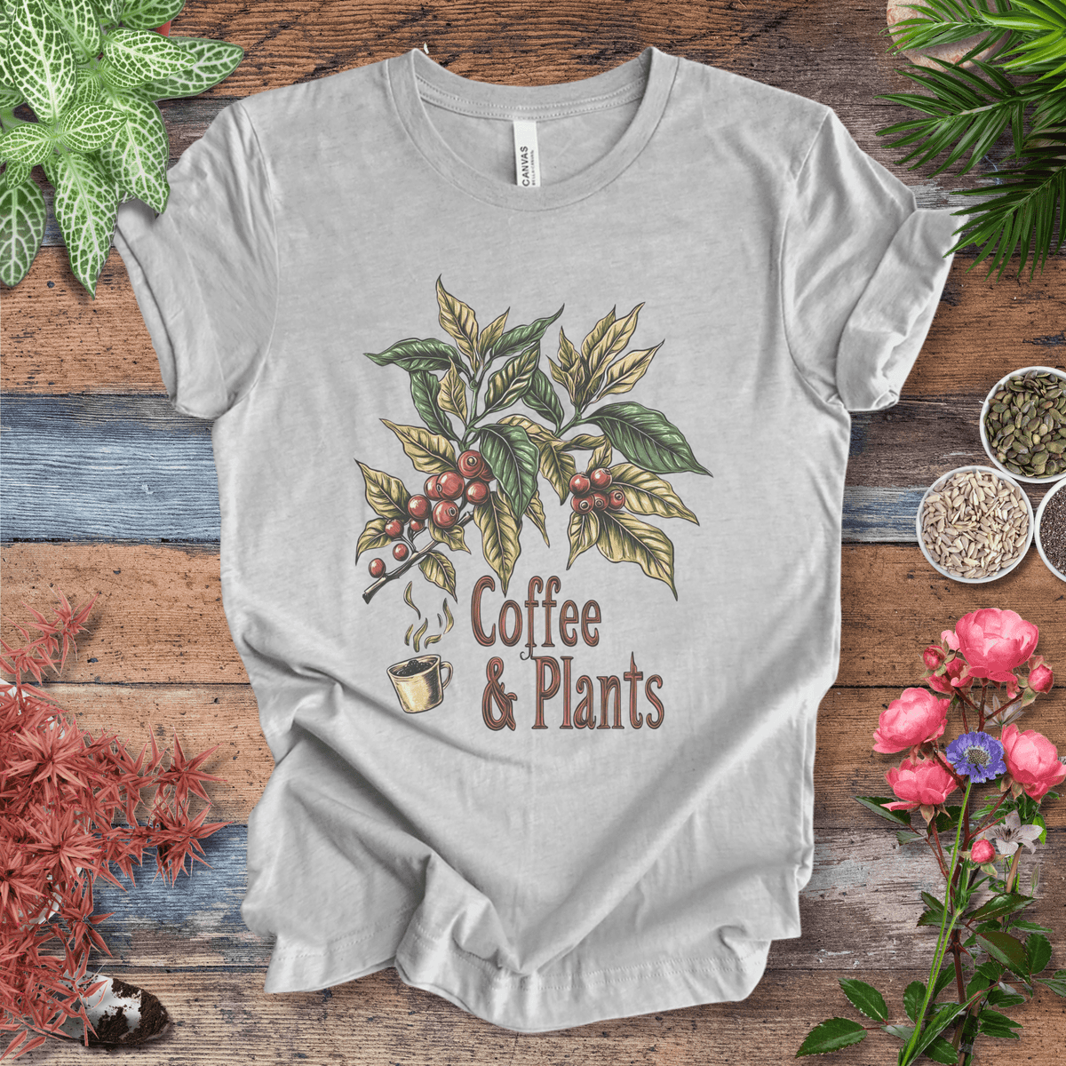 Coffee & Plants Botanical T-Shirt Gift For Plant Lover