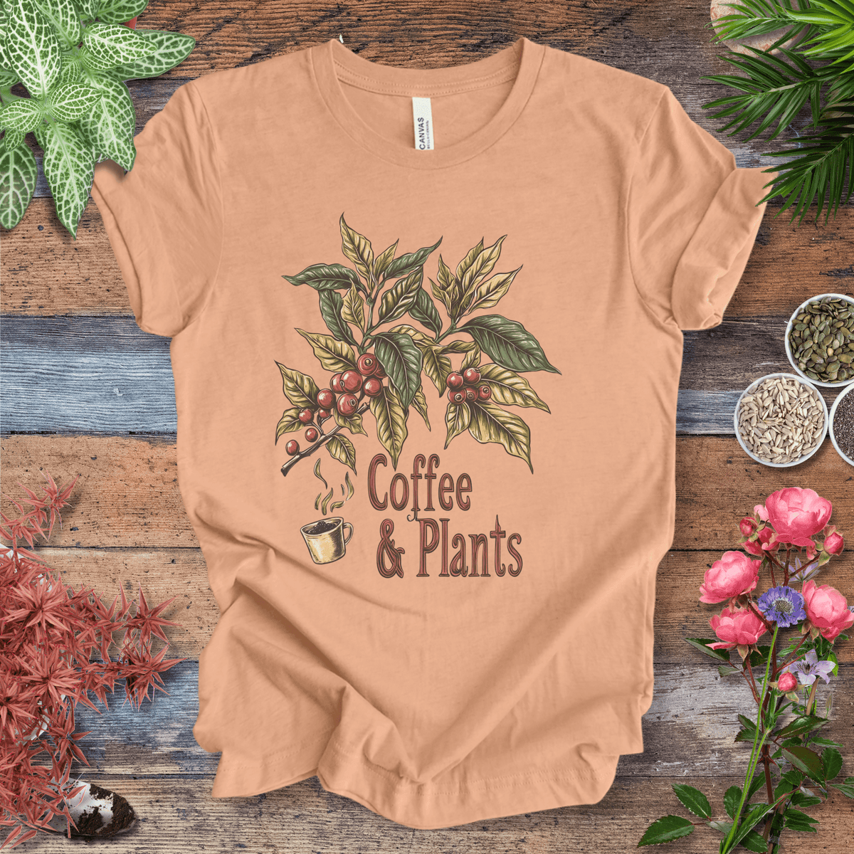 Coffee & Plants Botanical T-Shirt Gift For Plant Lover