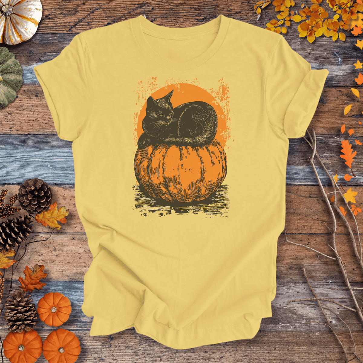 Moonlit Black Cat & Pumpkins Halloween Shirt – Unisex Cotton Tee Gift For Plant Lover