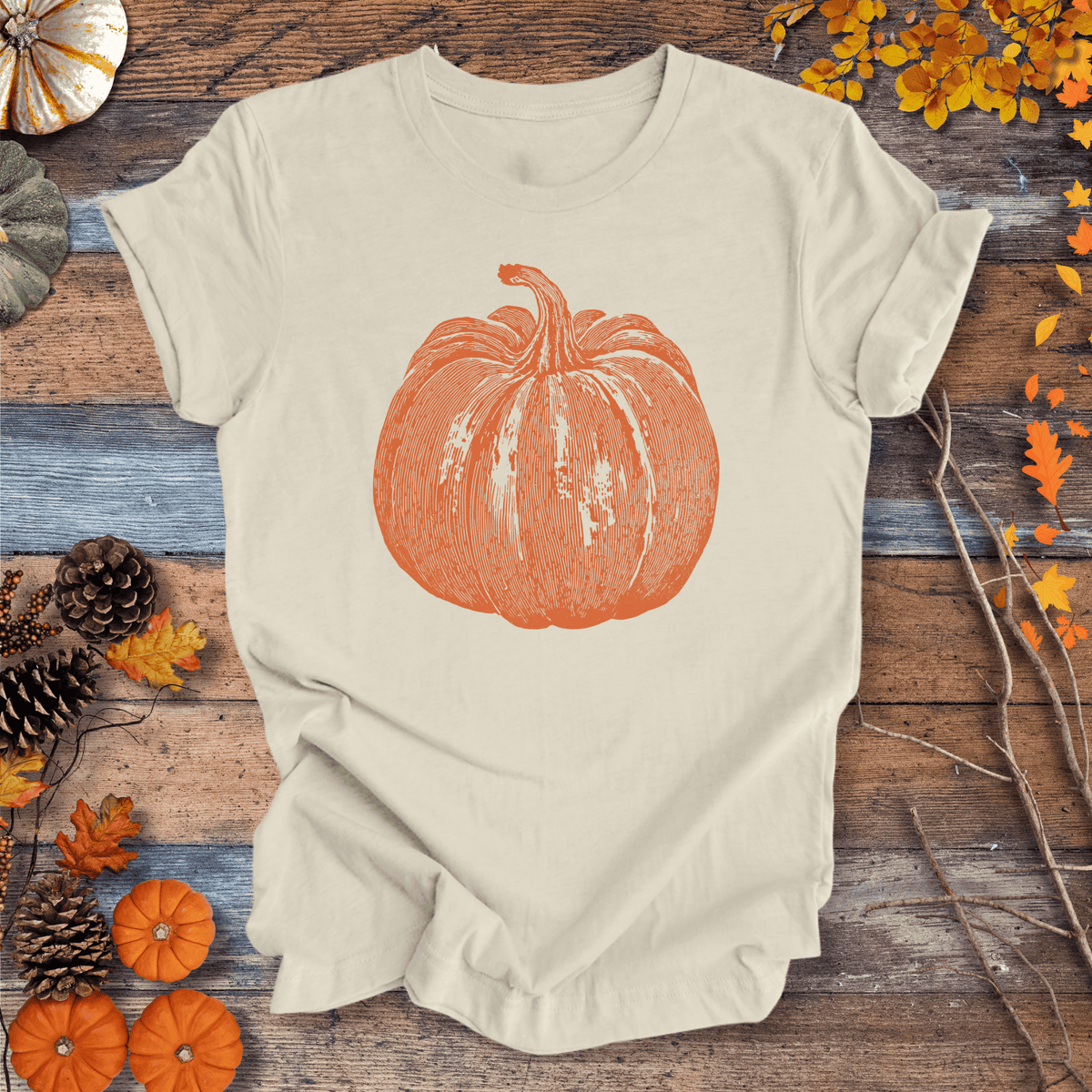 Pumpkin Vibes Fall T-Shirt – Vintage Autumn Graphic | Unisex Cotton Gift For Plant Lover
