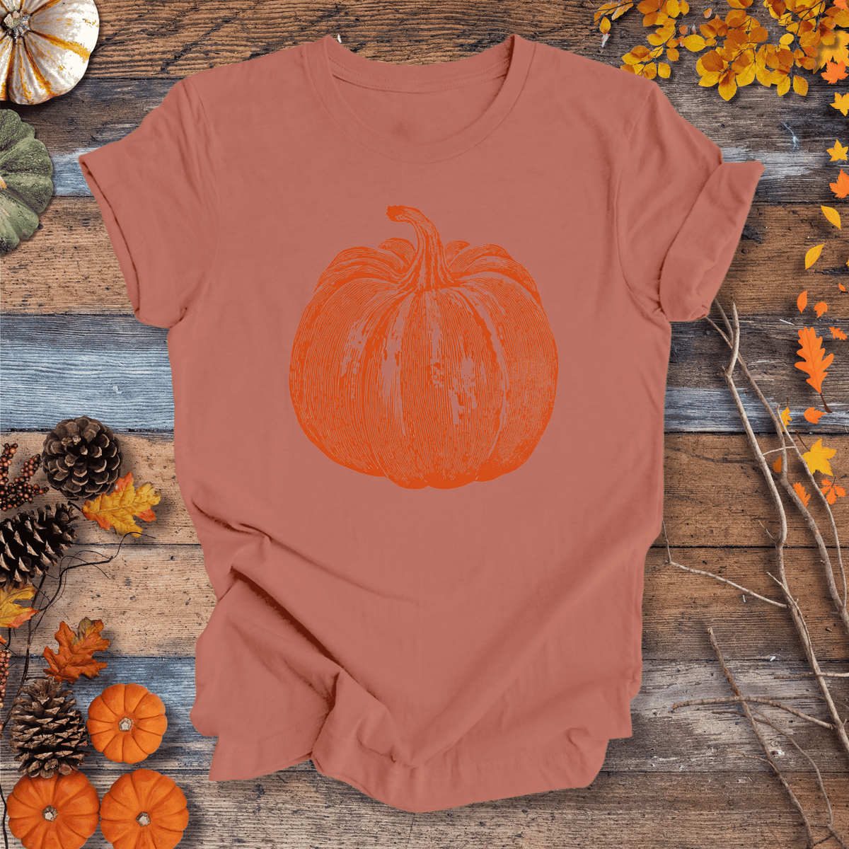 Pumpkin Vibes Fall T-Shirt – Vintage Autumn Graphic | Unisex Cotton Gift For Plant Lover