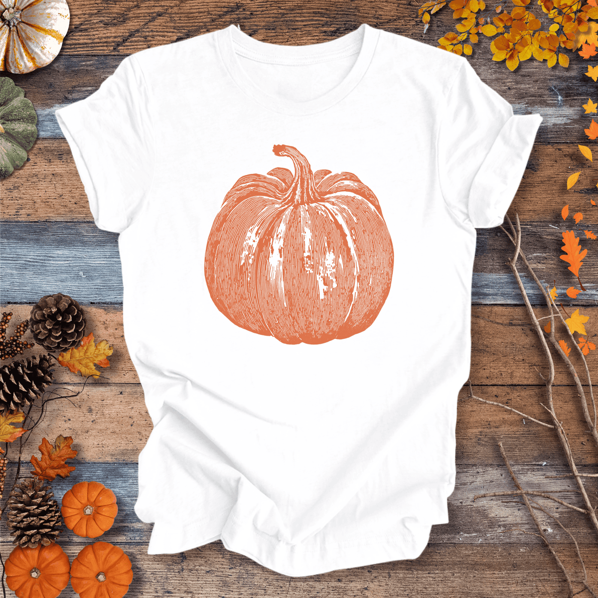 Pumpkin Vibes Fall T-Shirt – Vintage Autumn Graphic | Unisex Cotton Gift For Plant Lover