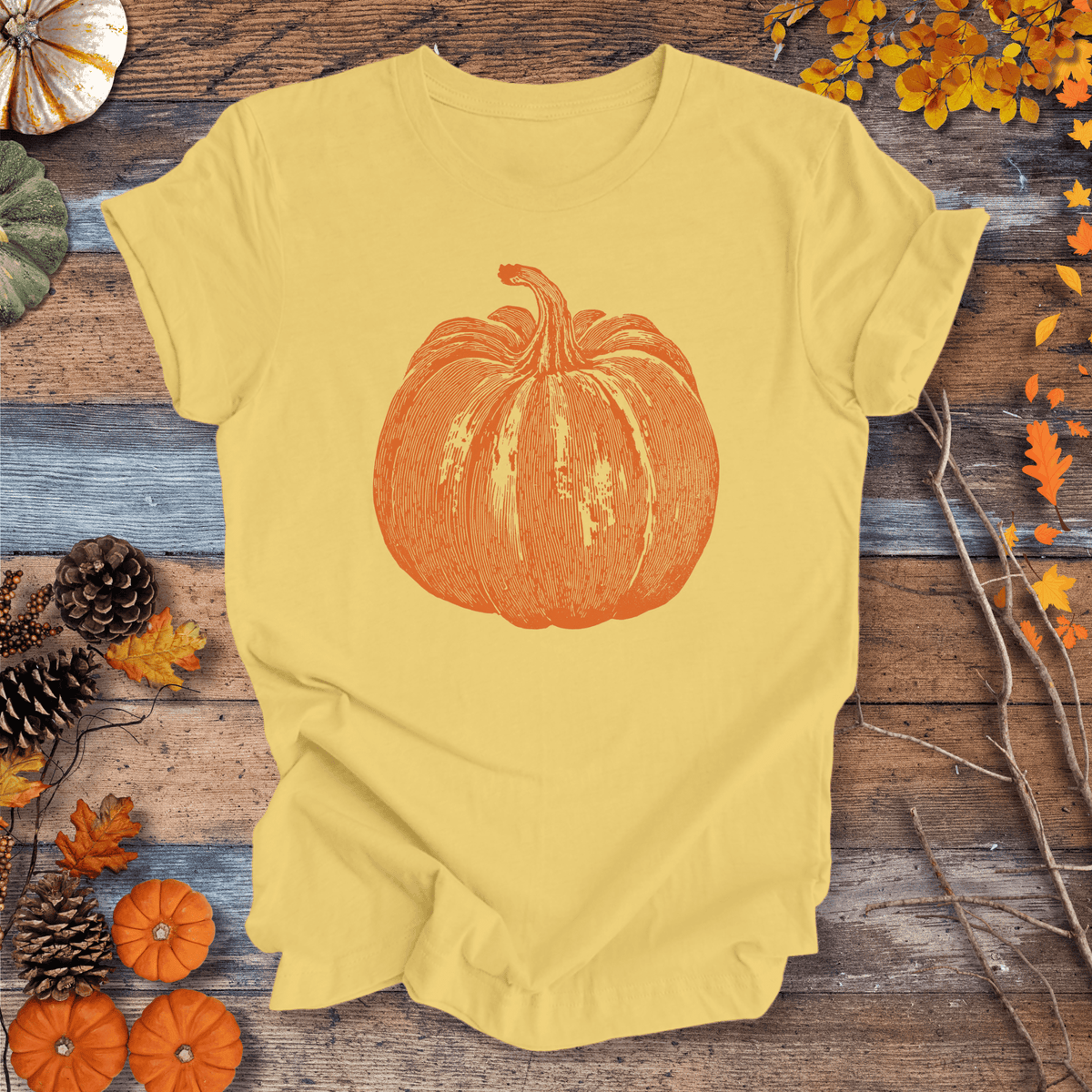 Pumpkin Vibes Fall T-Shirt – Vintage Autumn Graphic | Unisex Cotton Gift For Plant Lover