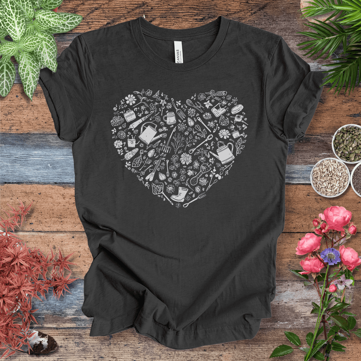 Gardening Tools T-Shirt – Botanical Garden Tools Heart Graphic Tee Gift For Plant Lover