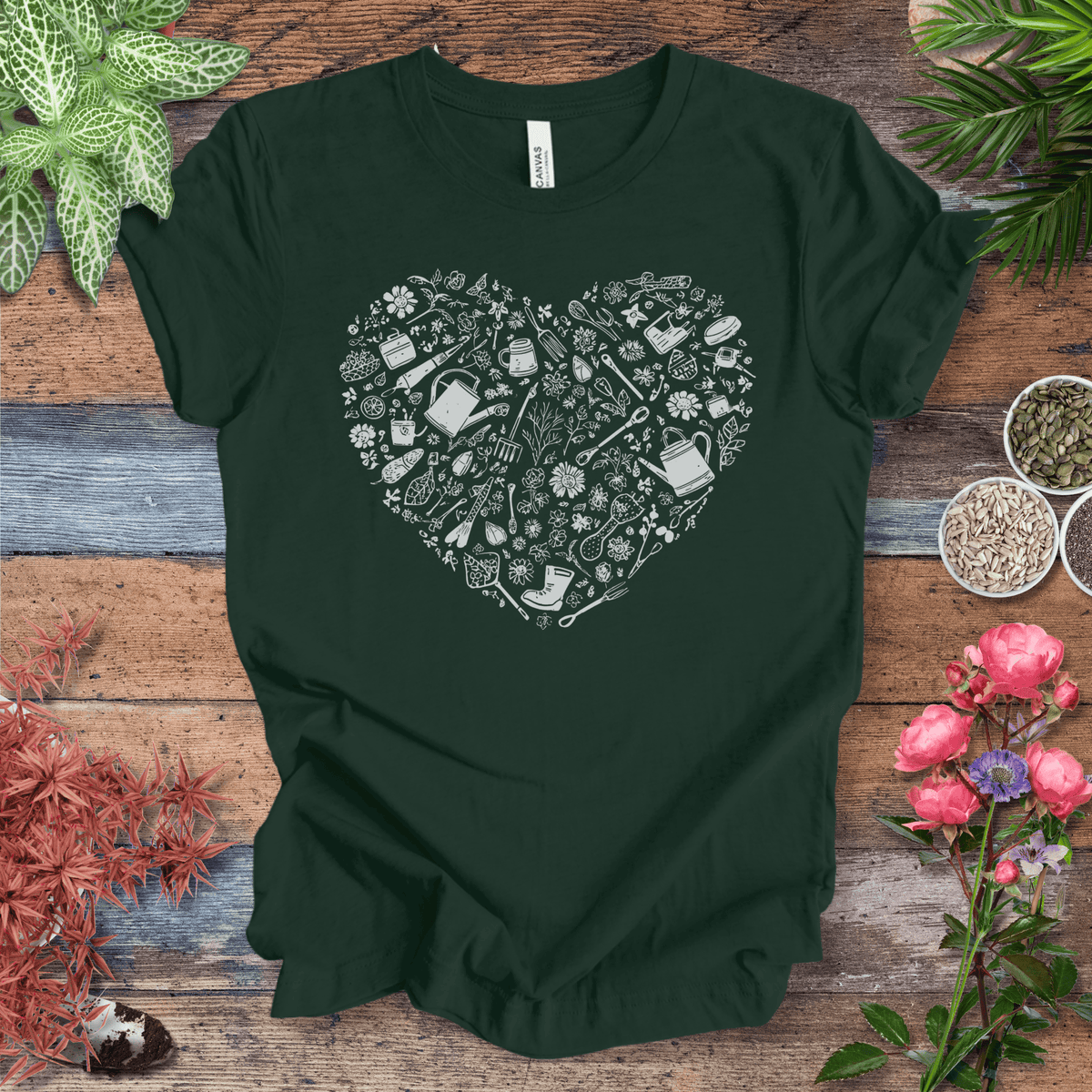 Gardening Tools T-Shirt – Botanical Garden Tools Heart Graphic Tee Gift For Plant Lover