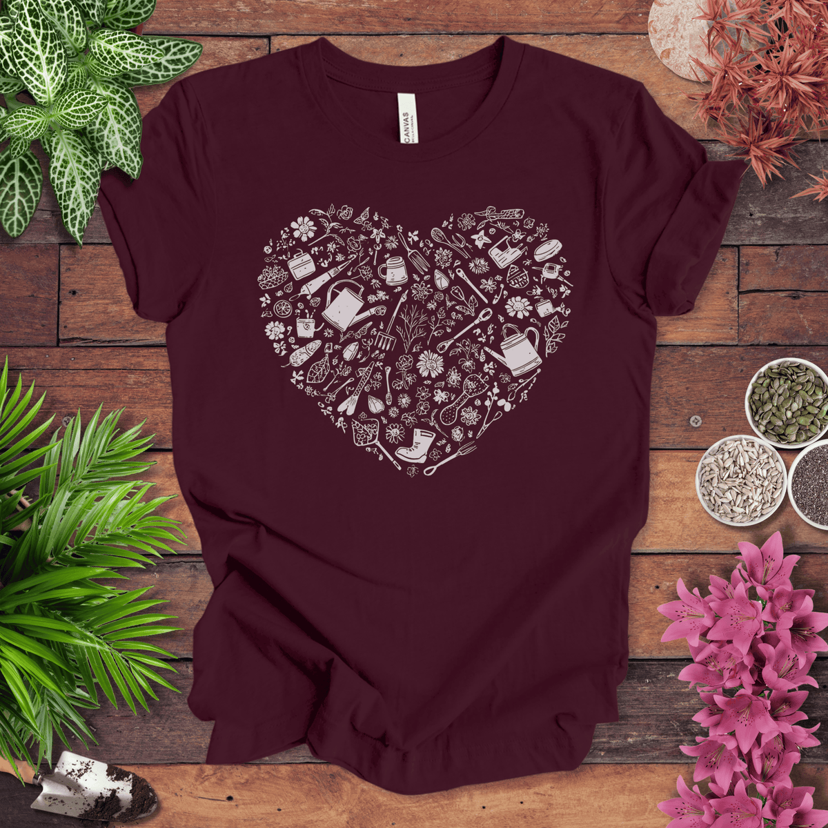 Gardening Tools T-Shirt – Botanical Garden Tools Heart Graphic Tee Gift For Plant Lover