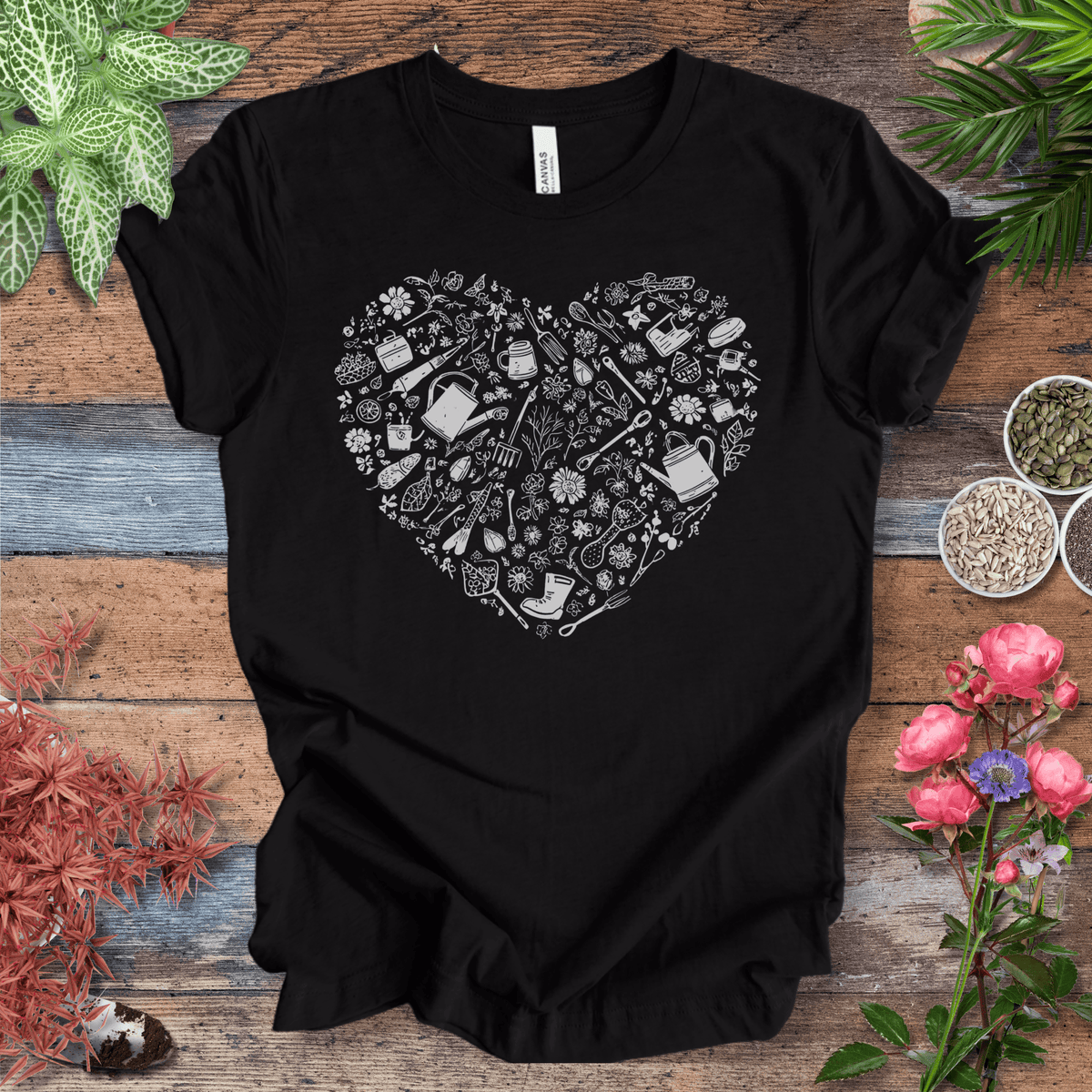 Gardening Tools T-Shirt – Botanical Garden Tools Heart Graphic Tee Gift For Plant Lover
