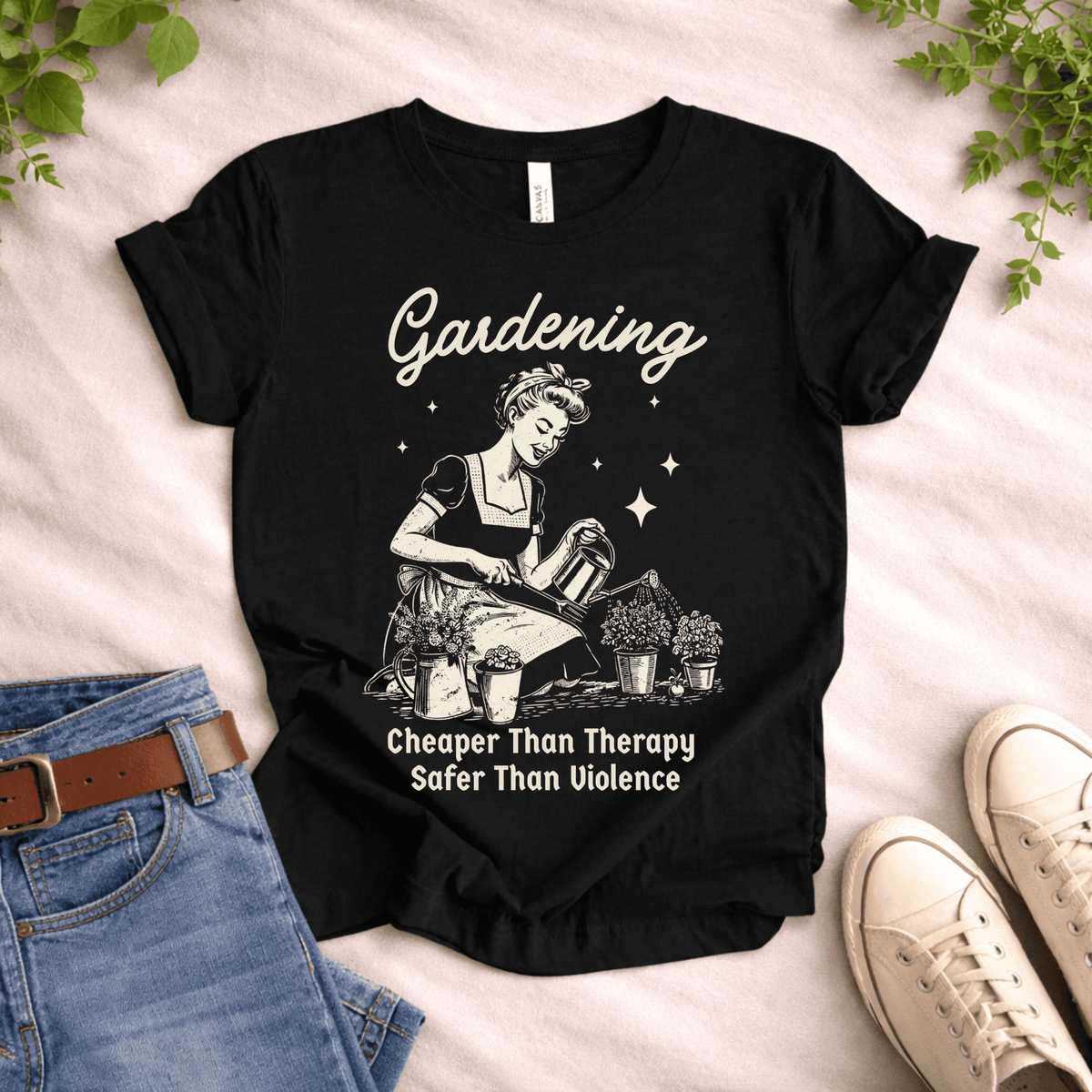 Gardening T-Shirt – “Cheaper Than Therapy, Safer Than Violence” Funny Gardener Tee Gift For Plant Lover