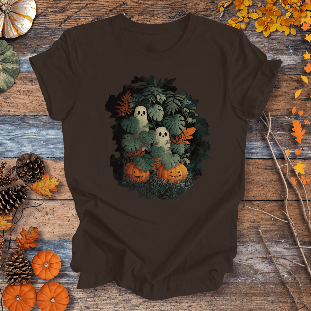 Monstera Ghosts & Pumpkins – Halloween Houseplant Shirt (Unisex) T-shirt Gift For Plant Lover