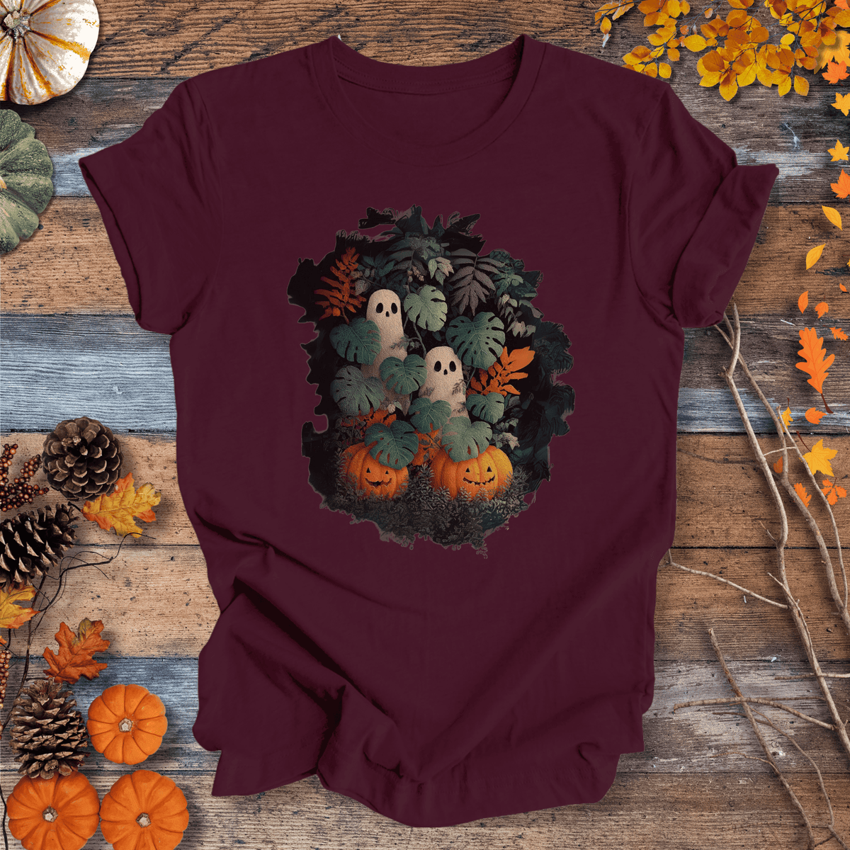 Monstera Ghosts & Pumpkins – Halloween Houseplant Shirt (Unisex) T-shirt Gift For Plant Lover
