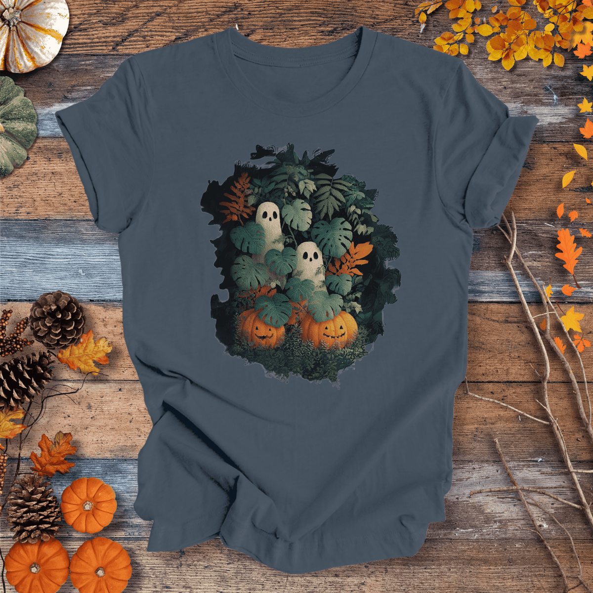 Monstera Ghosts & Pumpkins – Halloween Houseplant Shirt (Unisex) T-shirt Gift For Plant Lover