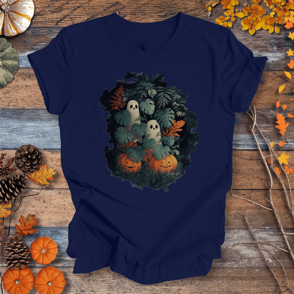 Monstera Ghosts & Pumpkins – Halloween Houseplant Shirt (Unisex) T-shirt Gift For Plant Lover