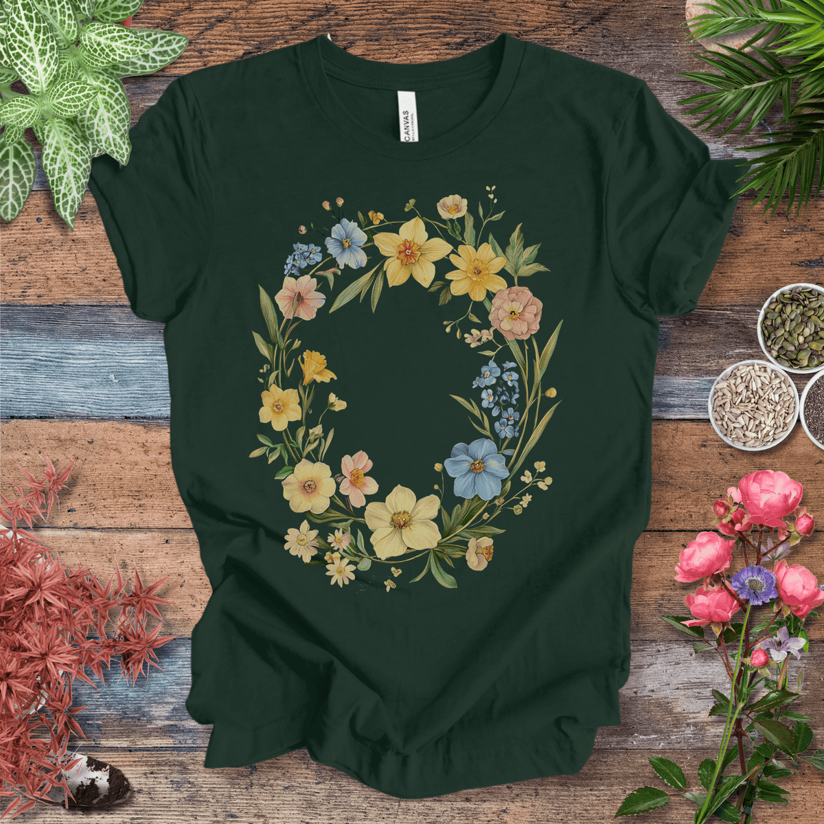 Spring Meadow Floral Wreath T-Shirt Gift For Plant Lover