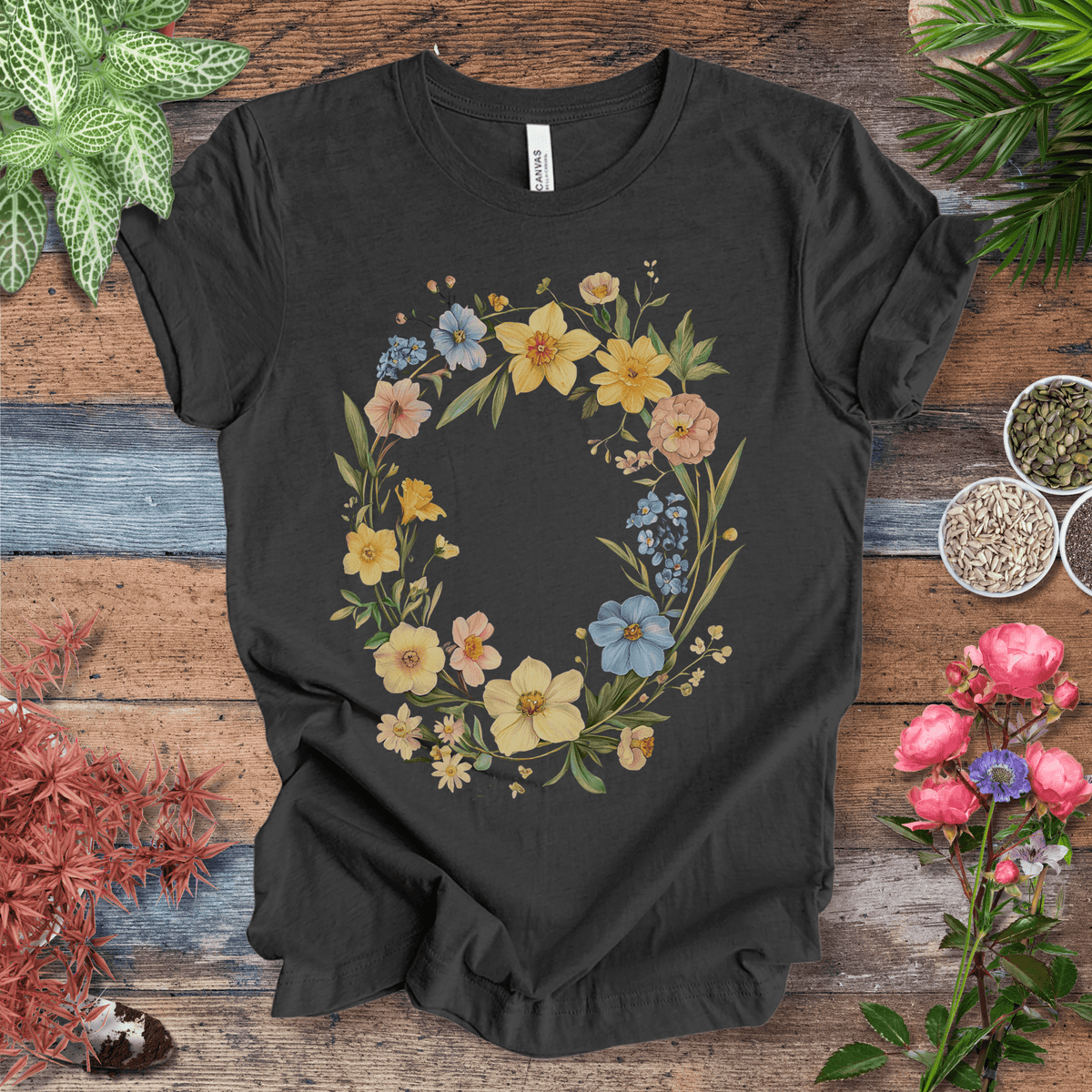 Spring Meadow Floral Wreath T-Shirt Gift For Plant Lover