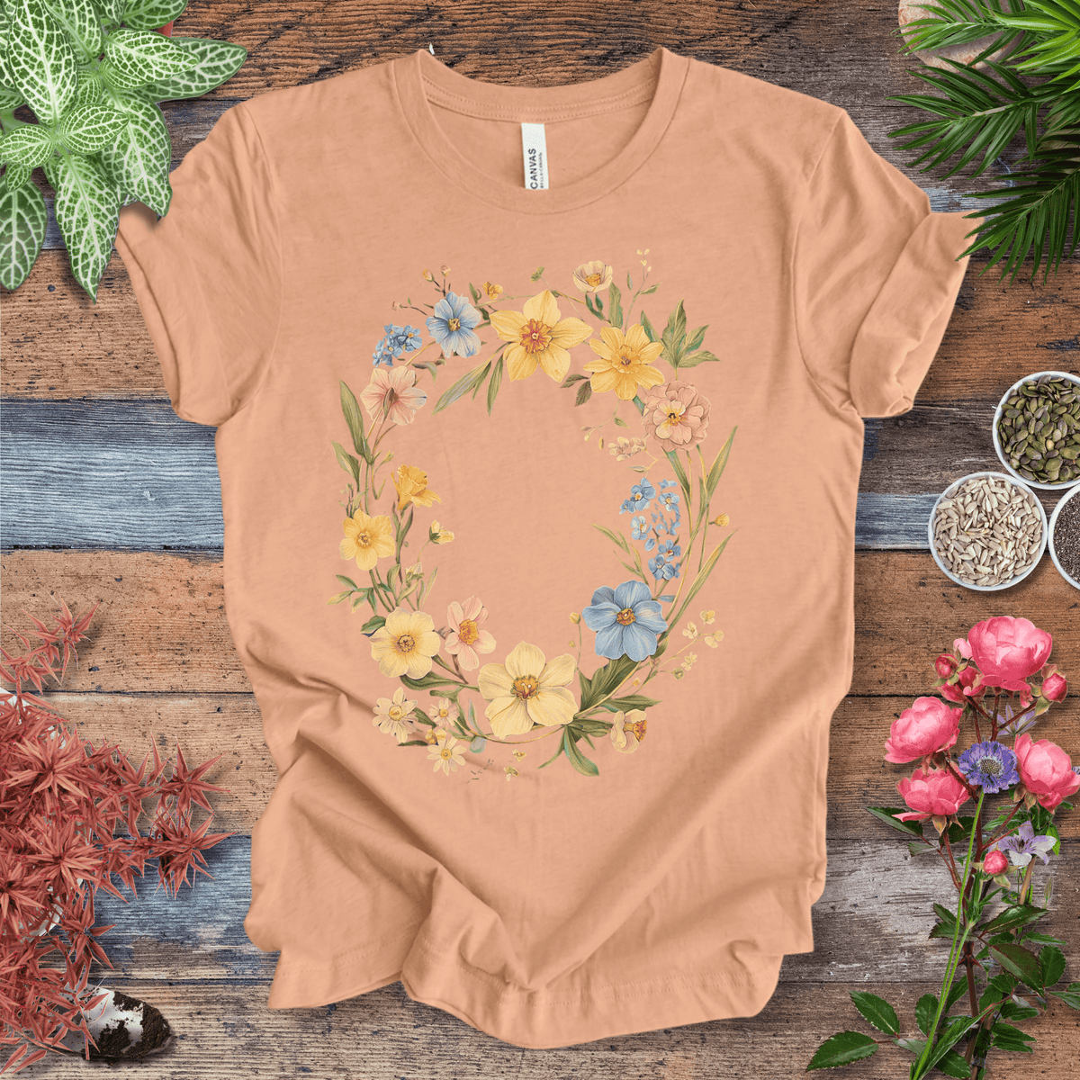 Spring Meadow Floral Wreath T-Shirt Gift For Plant Lover