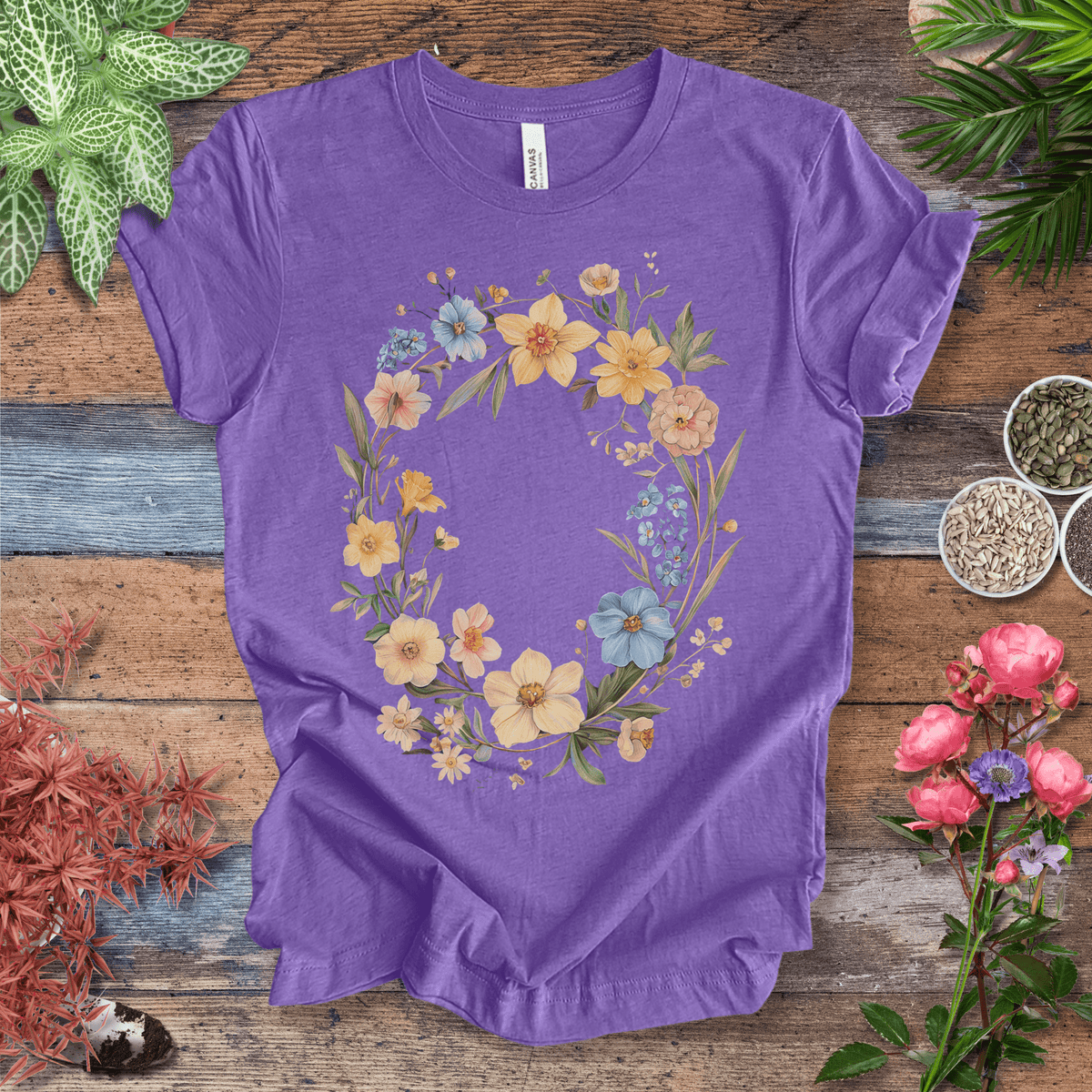 Spring Meadow Floral Wreath T-Shirt Gift For Plant Lover
