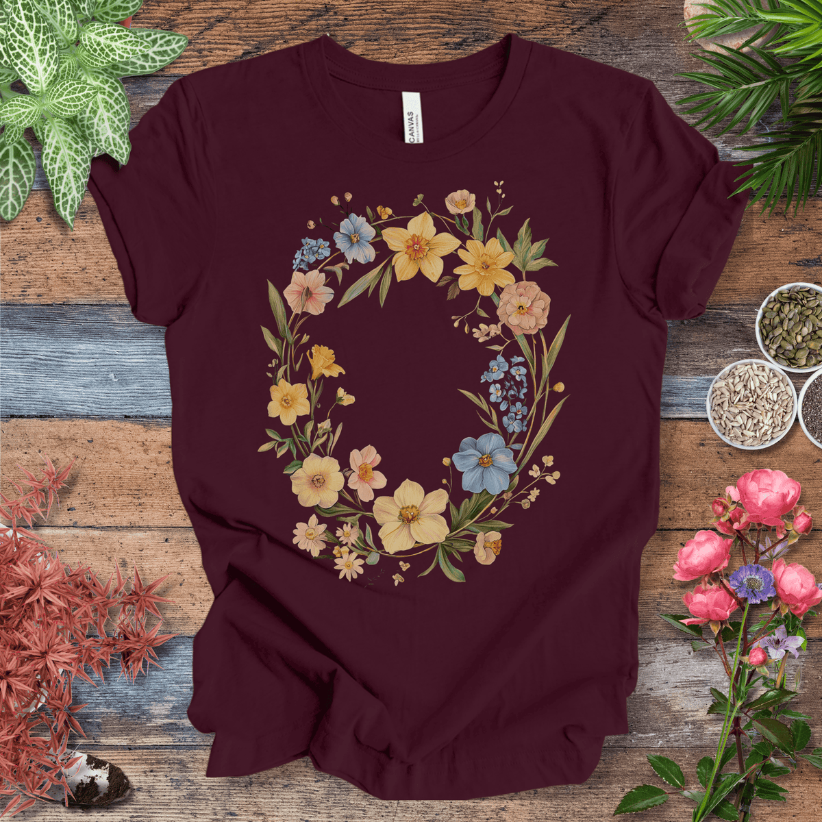 Spring Meadow Floral Wreath T-Shirt Gift For Plant Lover