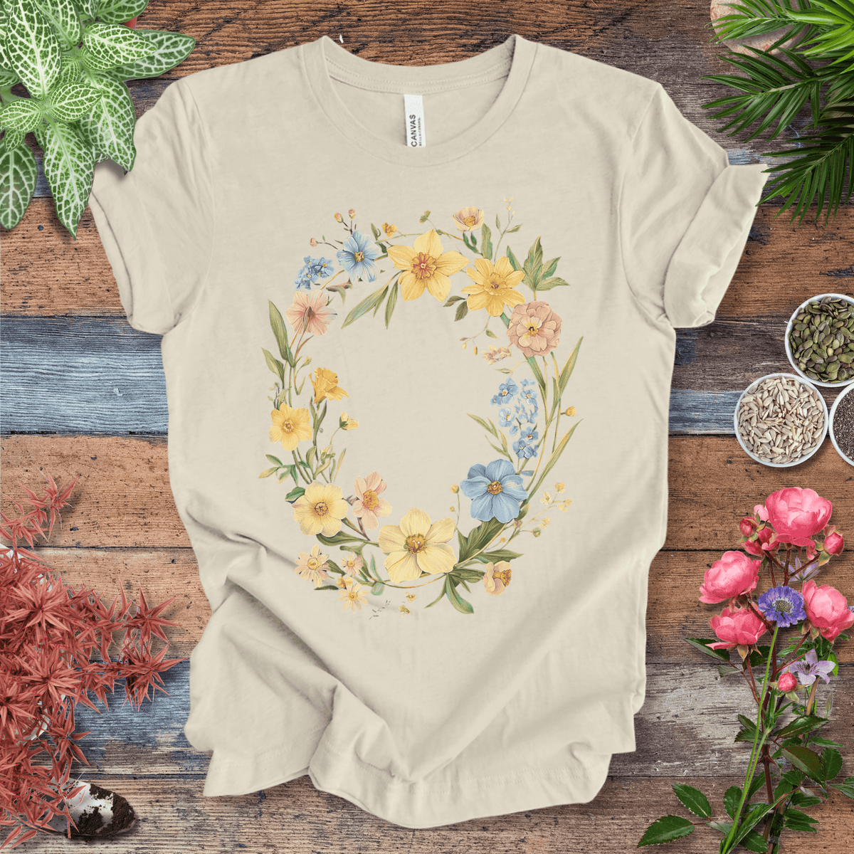 Spring Meadow Floral Wreath T-Shirt Gift For Plant Lover