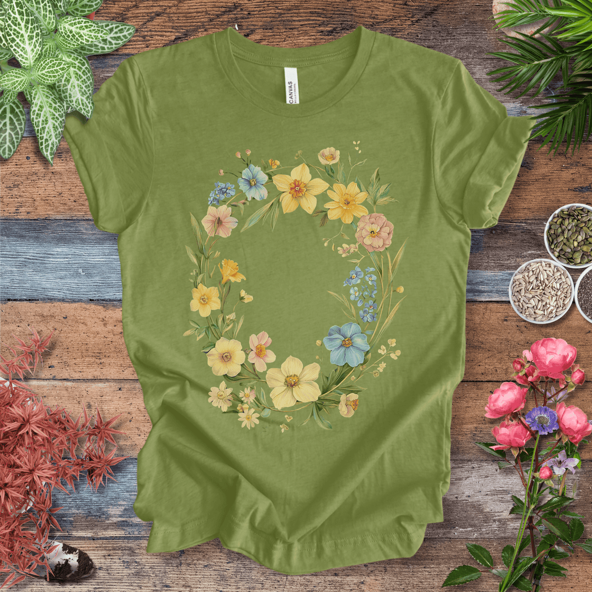 Spring Meadow Floral Wreath T-Shirt Gift For Plant Lover