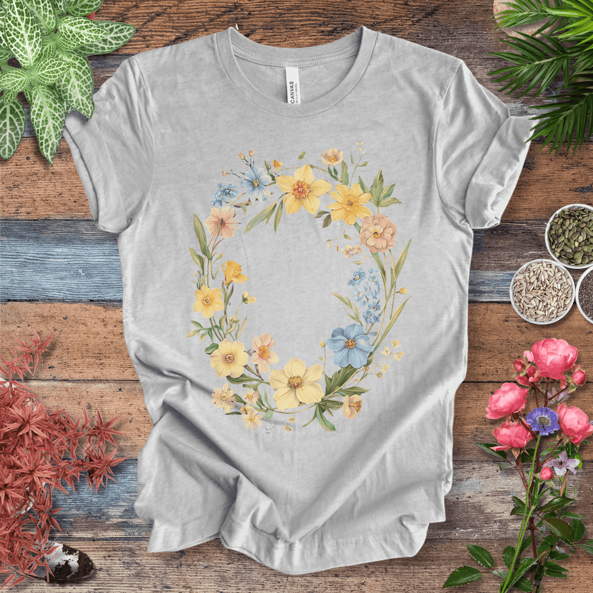 Spring Meadow Floral Wreath T-Shirt Gift For Plant Lover