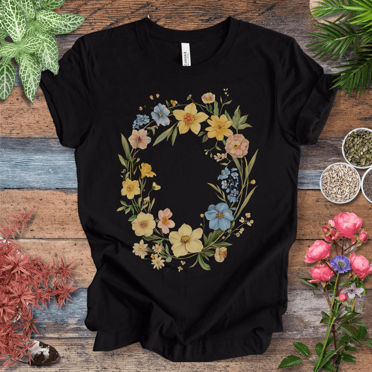 Spring Meadow Floral Wreath T-Shirt Gift For Plant Lover