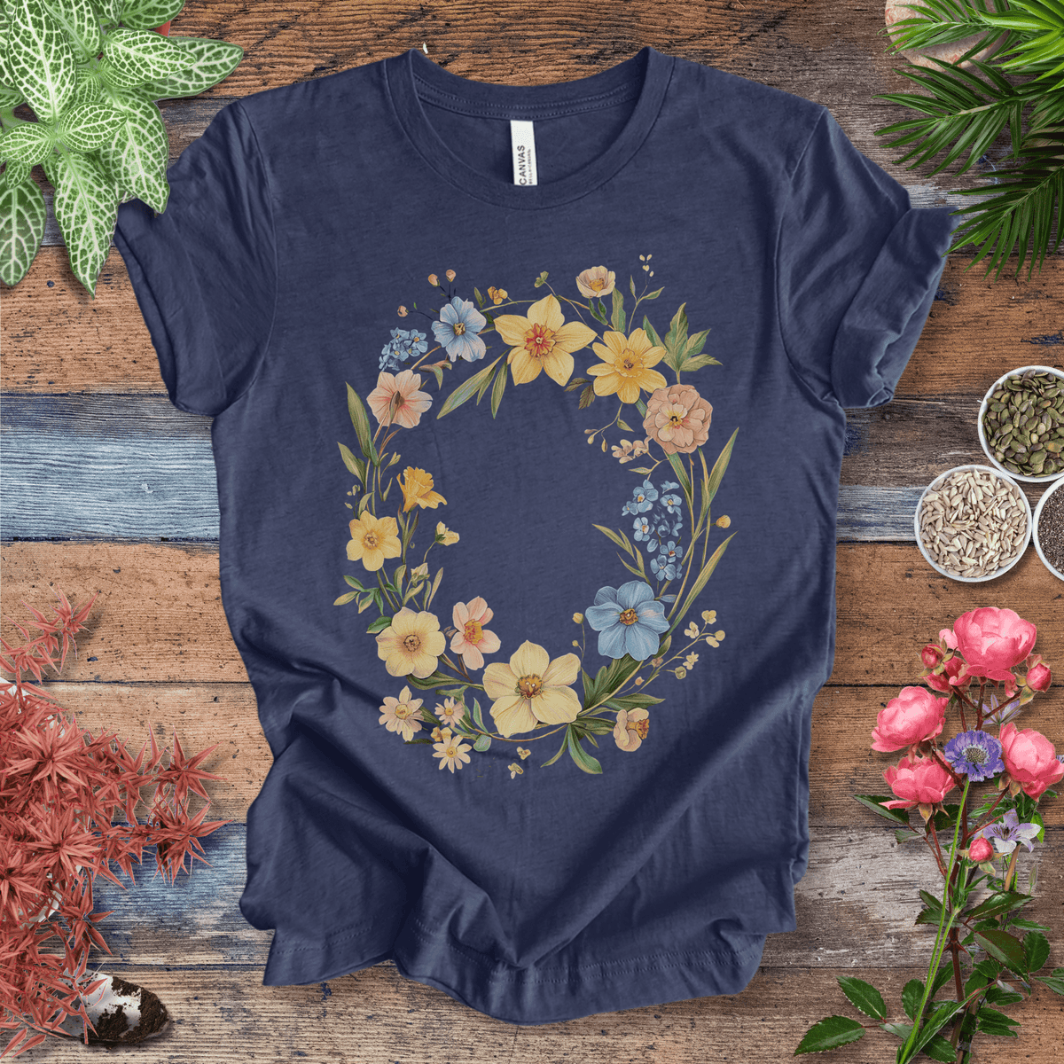 Spring Meadow Floral Wreath T-Shirt Gift For Plant Lover