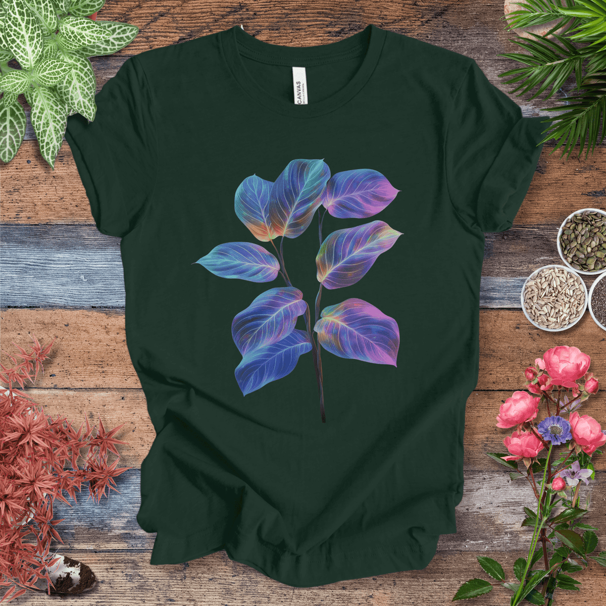 Tropical Sunset Gradient Leaf T-Shirt Gift For Plant Lover