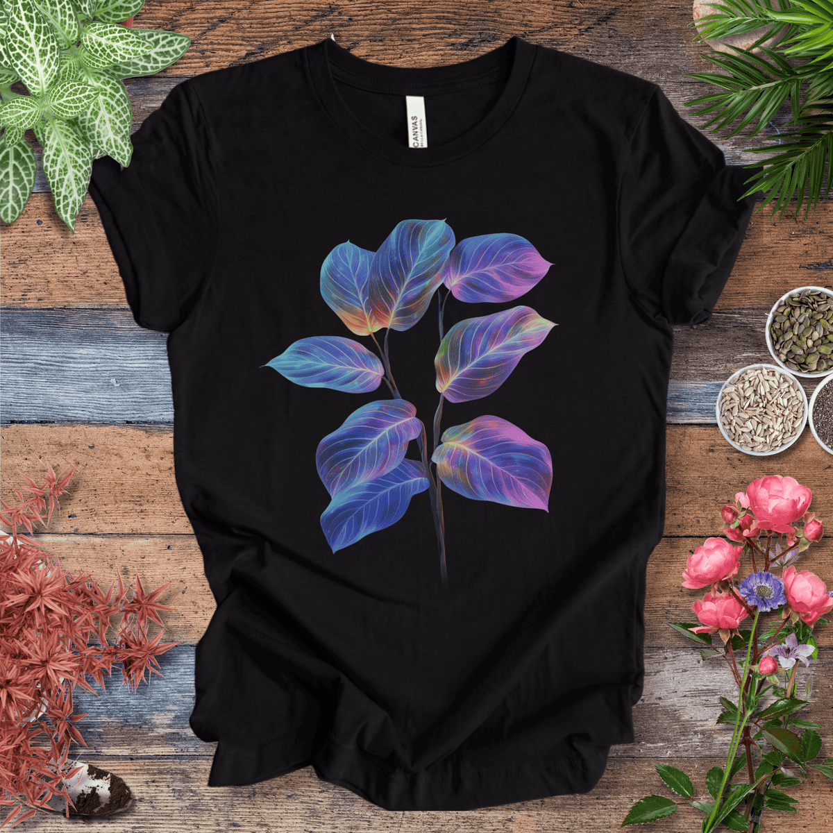 Tropical Sunset Gradient Leaf T-Shirt Gift For Plant Lover