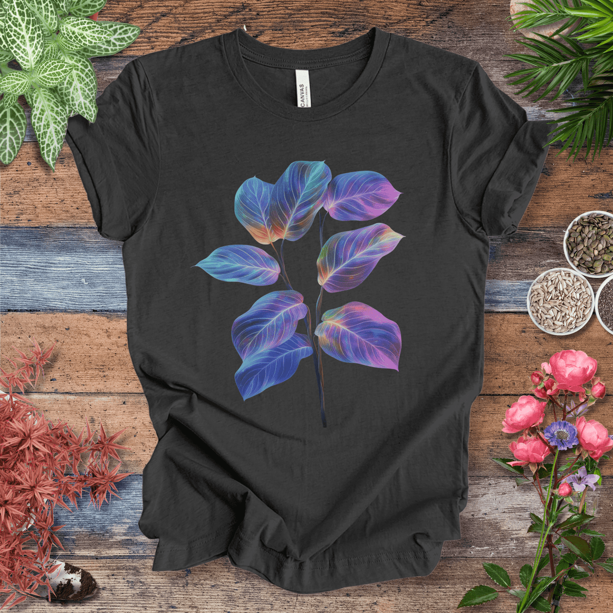 Tropical Sunset Gradient Leaf T-Shirt Gift For Plant Lover
